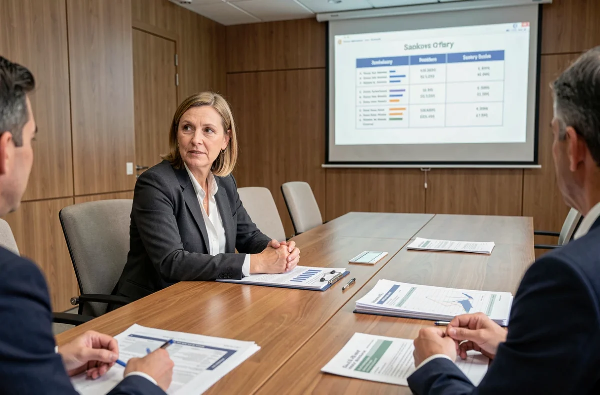 Adjointe au maire en réunion municipale avec des documents budgétaires, représentant la comparaison des indemnités des élus locaux