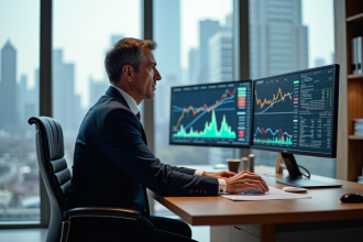 Analyste financier en costume dans un bureau moderne