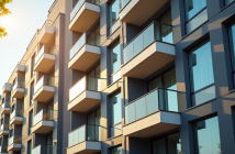 Façade d'un immeuble moderne avec balcons et fenêtres pour la loi immobilière