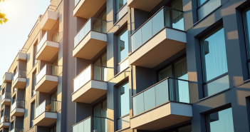 Façade d'un immeuble moderne avec balcons et fenêtres pour la loi immobilière