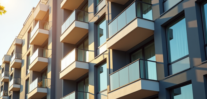 Façade d'un immeuble moderne avec balcons et fenêtres pour la loi immobilière