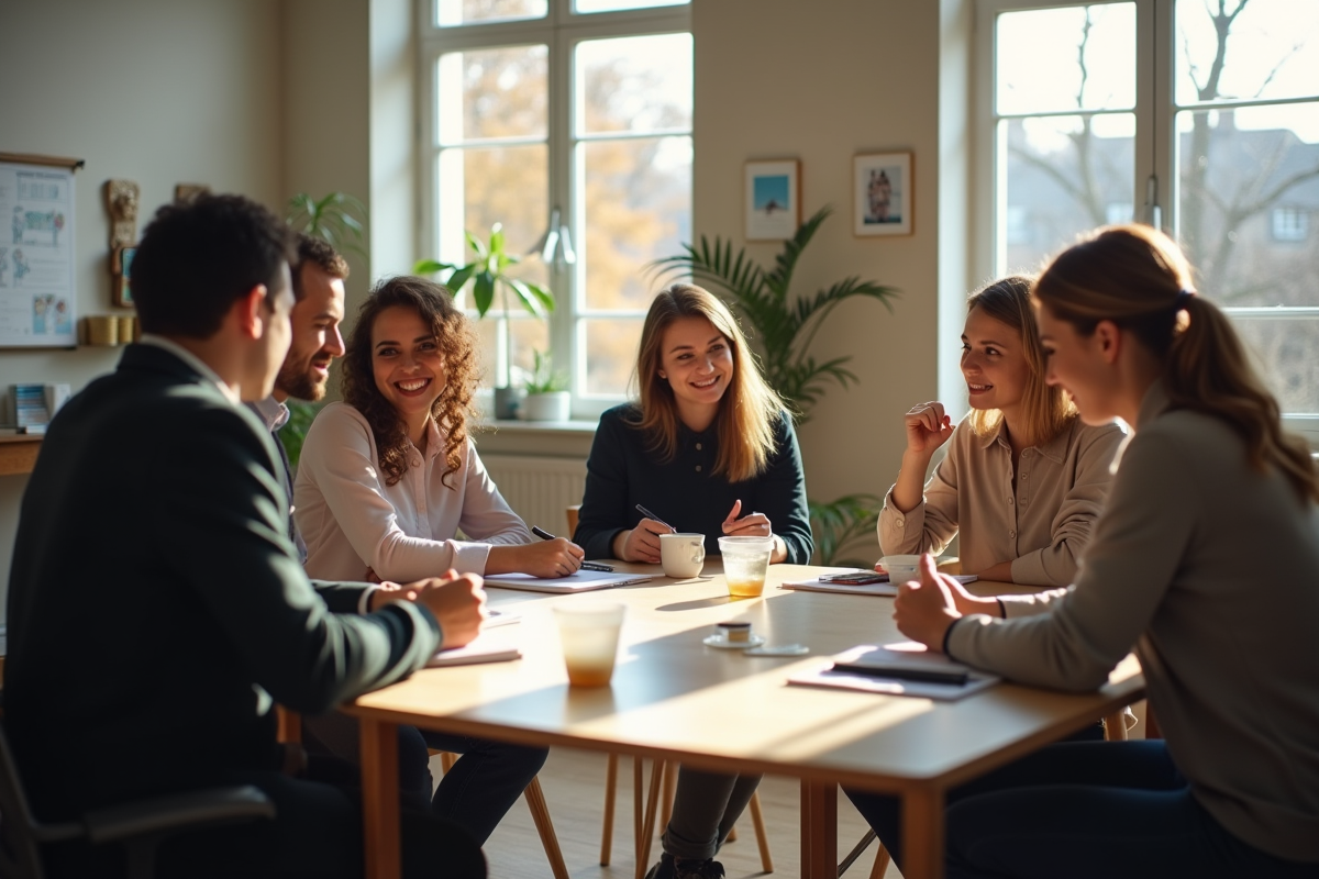 Employes lors d un atelier de teambuilding en espace lumineux