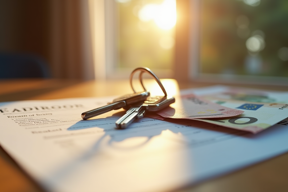 Clés de maison billets et déclaration fiscale sur une table en matinée