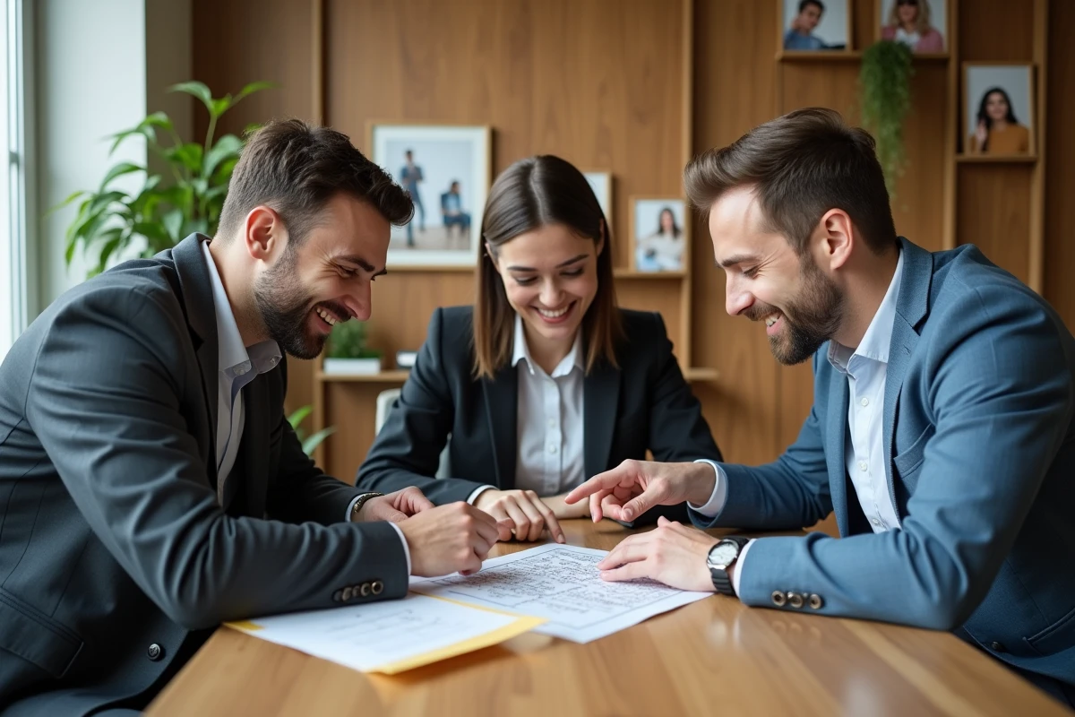 Groupe de collègues discutant autour d un puzzle en salle de pause