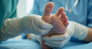 Examen d'un pied par un médecin en milieu clinique