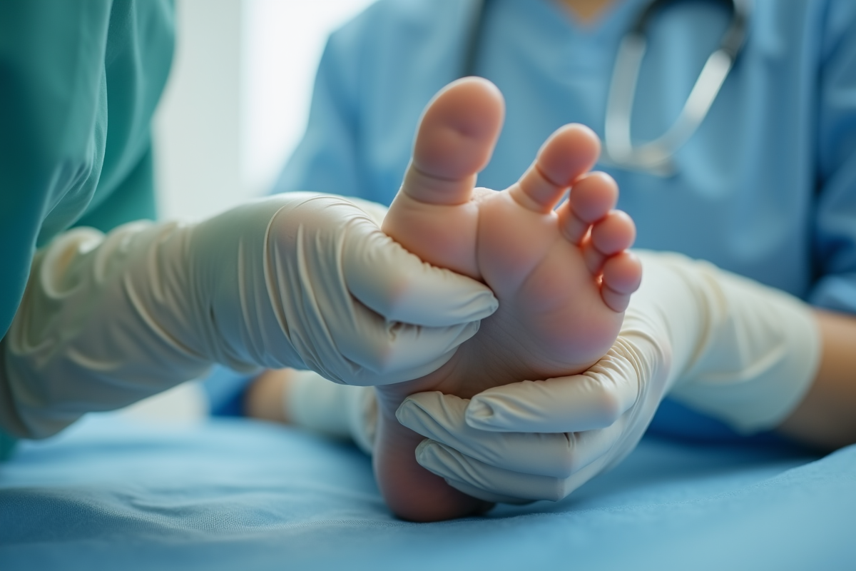Examen d'un pied par un médecin en milieu clinique