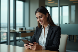 Femme d affaires utilisant une application bancaire sur smartphone