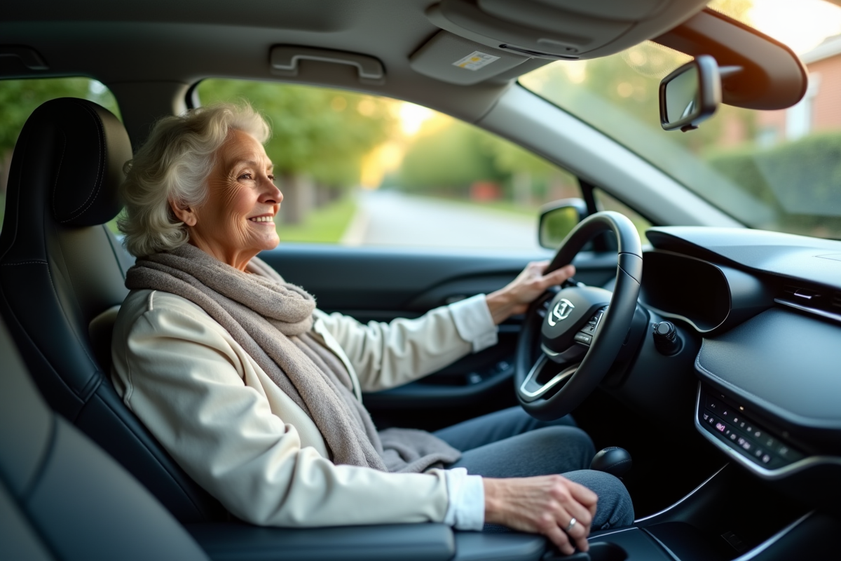 Femme âgée souriante au volant d