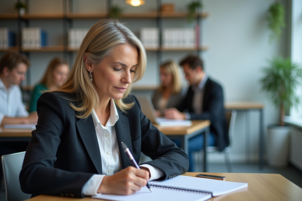 Femme d'âge moyen en formation en classe moderne