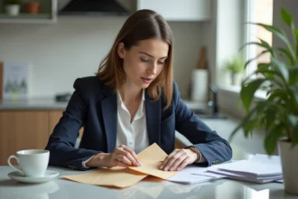 Femme organisée triant des papiers à la maison