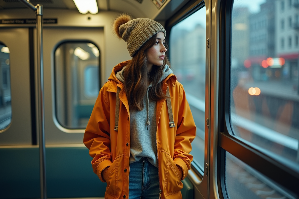 Jeune femme en streetwear dans un métro urbain