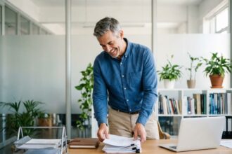 Homme d'affaires travaillant dans un bureau bien organisé