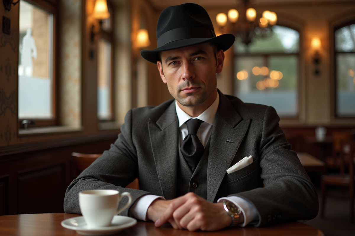 Homme en costume dans un café années 1930