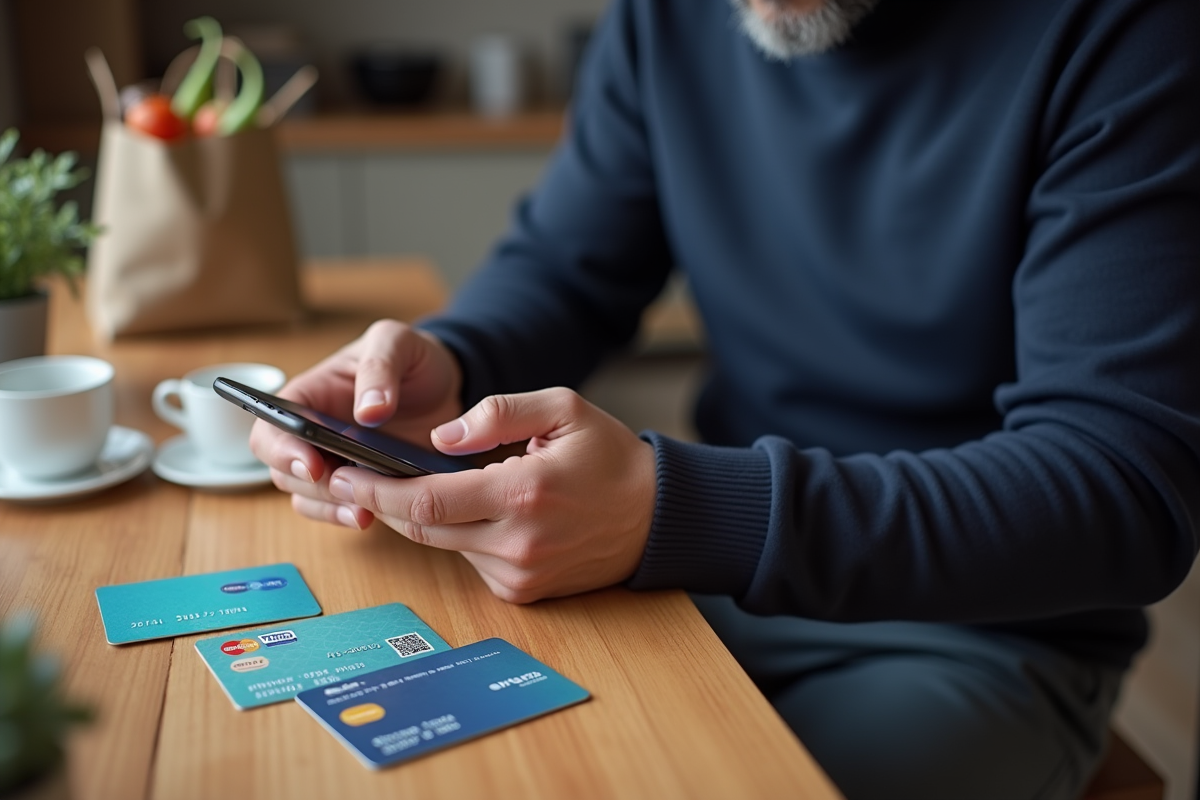 Homme utilisant son smartphone pour payer chez Leclerc