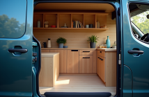Intérieur d'un Peugeot Expert avec espace de travail organisé