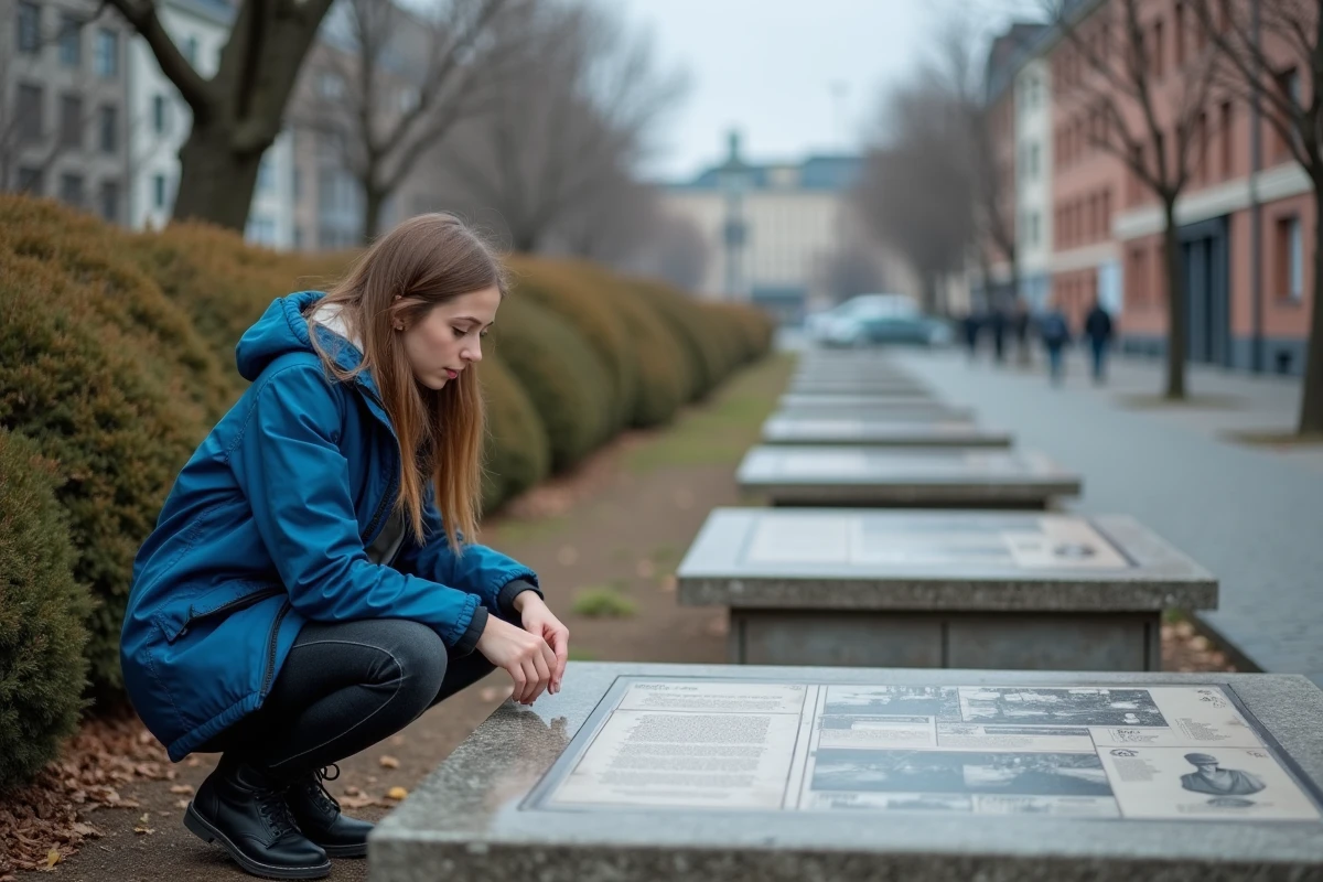 Jeune femme examinant un site de bunker historique