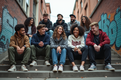 Groupe de jeunes adultes en streetwear dans la ville