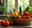 Panier de légumes frais zucchinis tomates et zapote