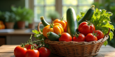 Panier de légumes frais zucchinis tomates et zapote