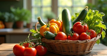 Panier de légumes frais zucchinis tomates et zapote