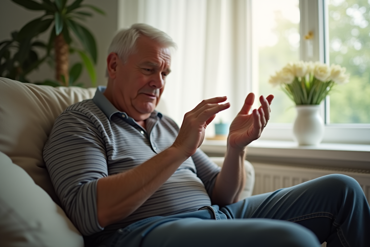 Personne à la maison regardant ses doigts avec inquiétude