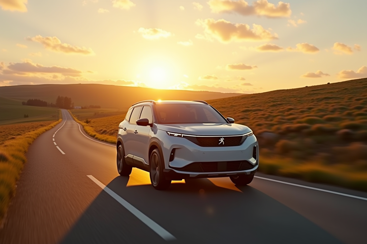 Peugeot Rifter hybride en conduite en campagne au coucher du soleil