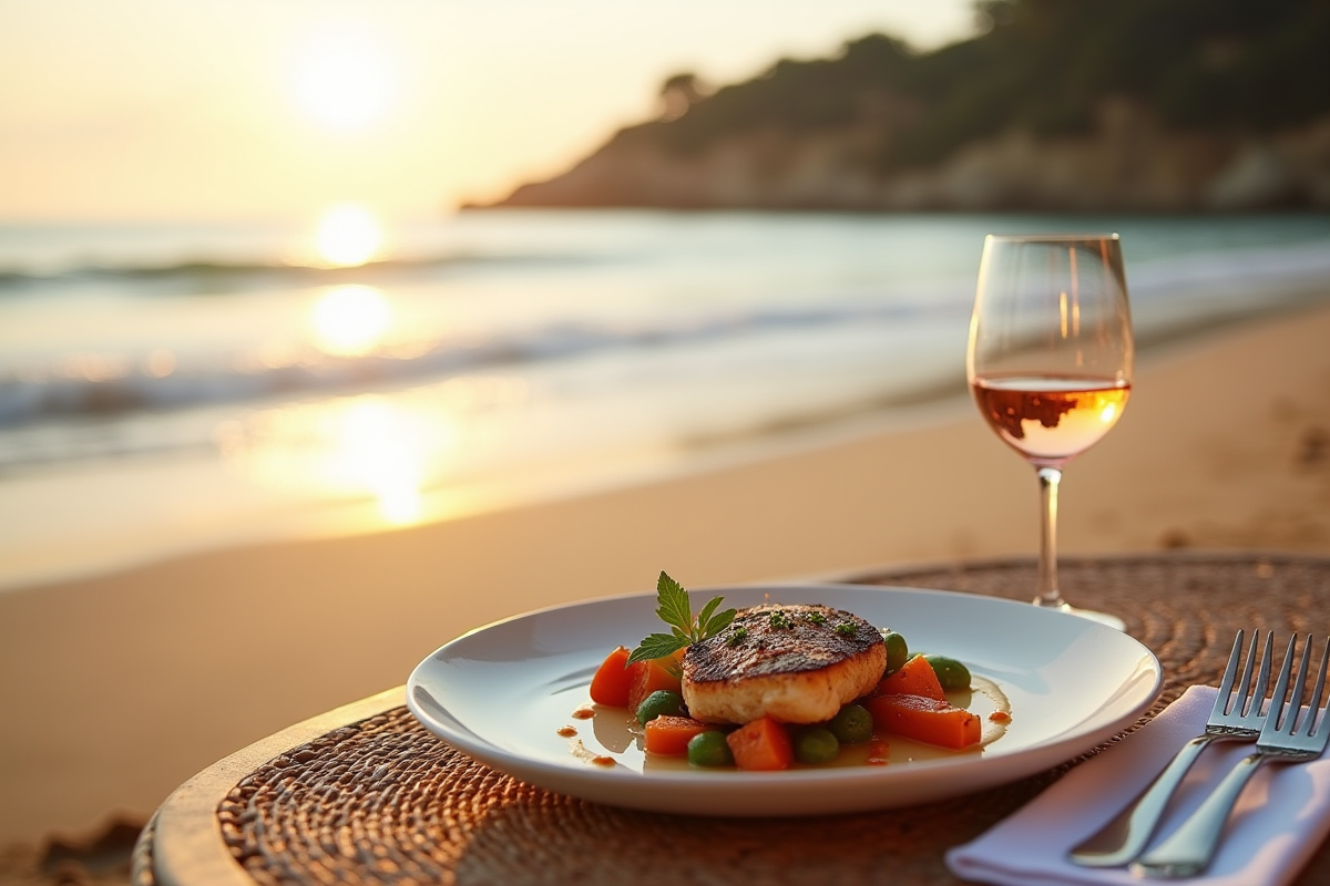 Repas en plein air à Agay avec poisson grillé et rosé